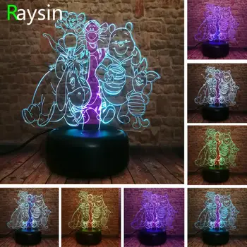 

Dual 7 Colored Cartoon Big Family Cute Teddy Bear Eeyore Tigger Piglet Roo Rabbit Robin Friends Anime Figure Night Light Gifts