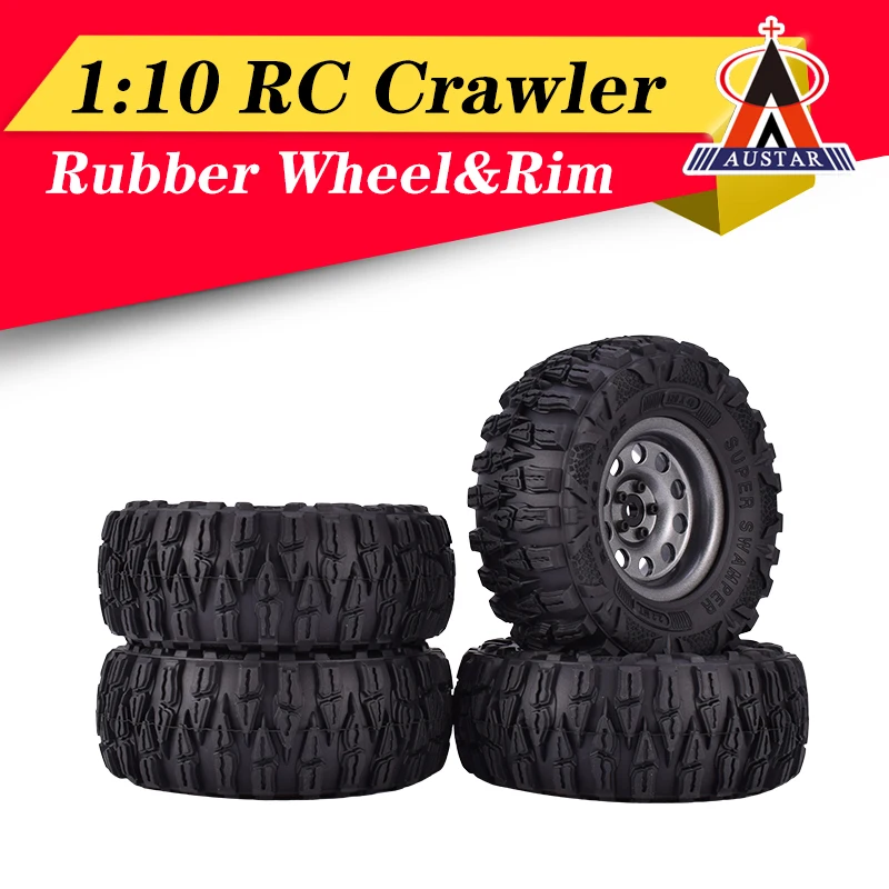 

4PCS 2.2 Inch Rubber Tyres & Titanium Gray Metal Beadlock Wheel Rim for Traxxas TRX-4 1:10 Axial SCX10 RC Rock Crawler RC Car