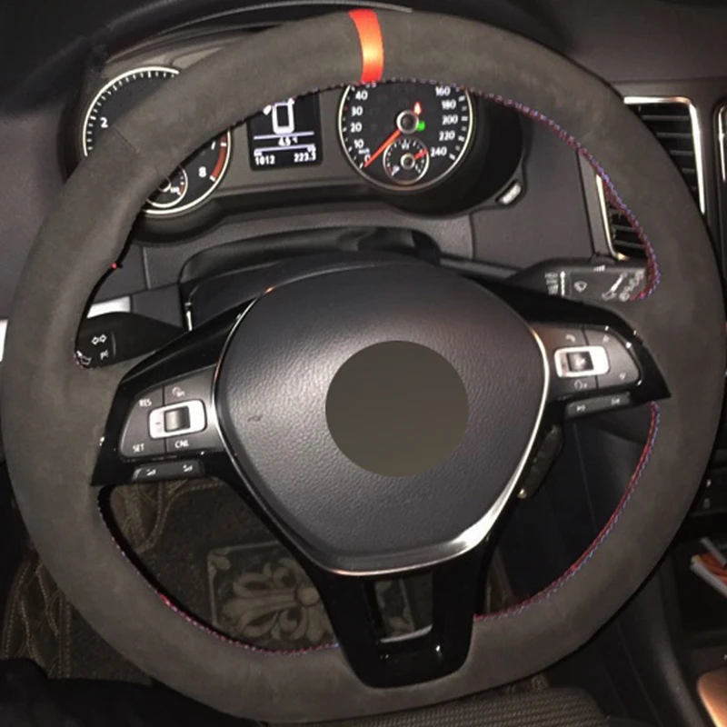 Черный замшевый чехол рулевого колеса автомобиля для Volkswagen VW Golf 7 Mk7 Polo Jetta Passat B8 Tiguan Sharan