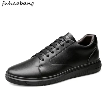 

Spring Autumn New Breathable genuine leather Students Shoes Men's Fashion Lace up Casual White Shoes Low To Help High Quality