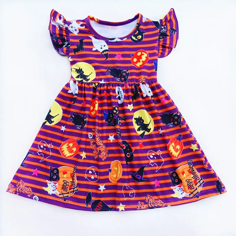 Kids Girls Halloween Dresses Toddler Flutter Sleeve Milk Silk Girls Dress Boutique Halloween