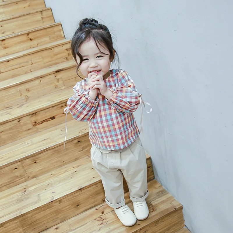 

A mu hou GIRL'S Shirt Spring And Autumn New Style CHILDREN'S Shirt Baby Long Sleeve Korean-style Plaid Long-sleeved Upper Garmen
