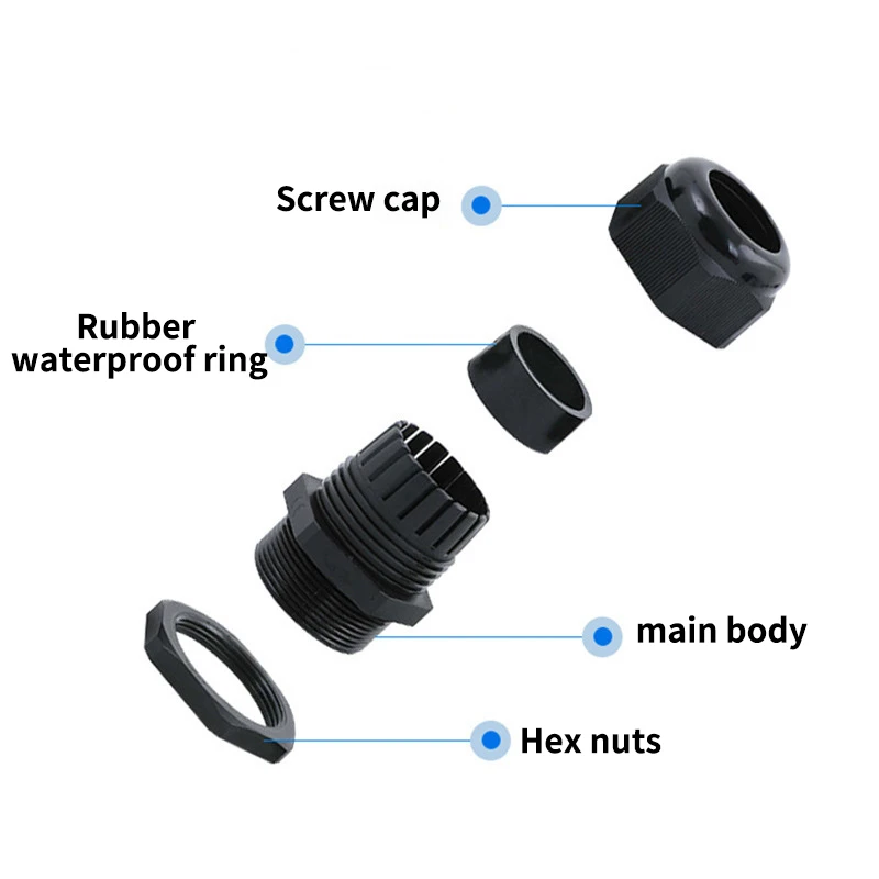 1pc IP68 PG7 for 3-6.5mm PG9 PG11 PG13.5 PG16 PG19 PG21 PG25 PG29 Wire Black Waterproof Nylon Plastic White Cable Gland
