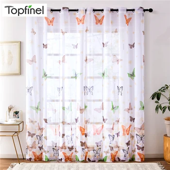 

Topfinel Butterfly Sheer Curtains For Living Room Bedroom Colorful Voile Tulles Blinds Kitchen Window Treatments Panel Drapes