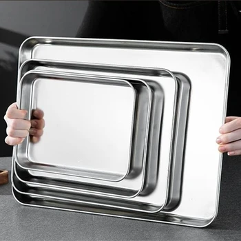 Cucina Rettangolo In Acciaio Inox Conservazione degli Alimenti Vassoi da Servire Salsiccia Tagliatelle Piatto di Frutta Ristorante Hotel Piatto di Stoviglie in Metallo 1