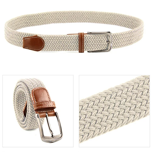 Men's Women's Canvas Plain Webbing Metal Buckle Woven Stretch Waist Belt Strap Elastic stretch woven belt