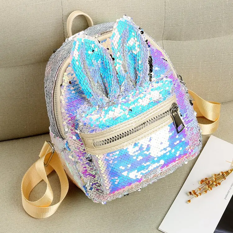 

2019 Korean-style Gradient Color Sequin Backpack Women's New Style CHILDREN'S School Bags Cool Fashion Rabbit Parent And Child s