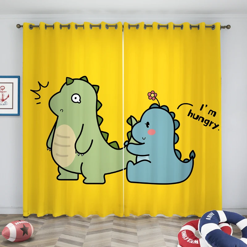 

Cut Cartoon Couple Dinosaurs Digital Printed Curtains Kids Children Bedroom Blackout Curtains for living room decoration