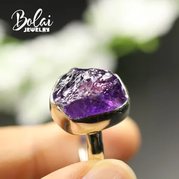 

handmade amethyst Rough ring 925 sterling silver fine jewelry for women Febuary birthstone unique design for birthday gift bolai