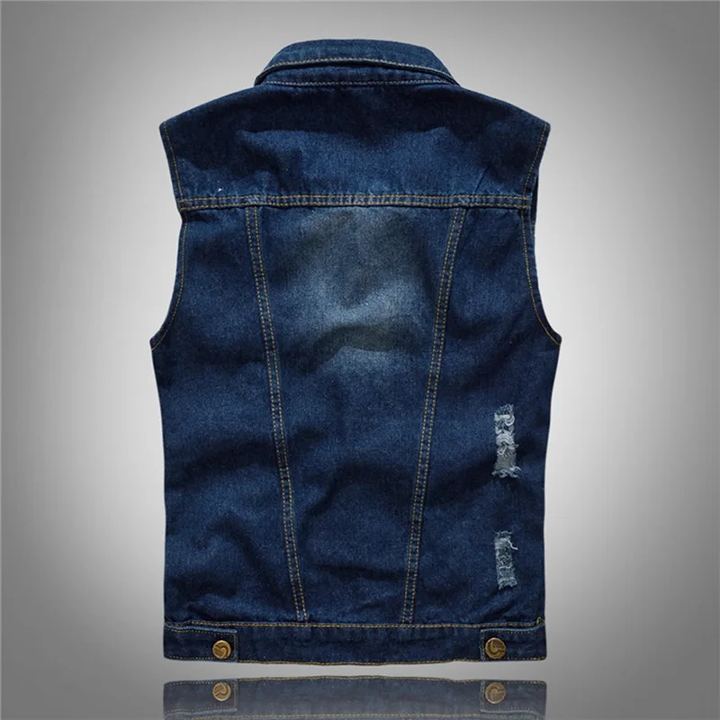 Men's Sleeveless Jeans Jacket Vest Coats Autumn Cowboy Waist Coat Denim Jeans Vest Hip Hop Streetwears Pocket Fashion Vest