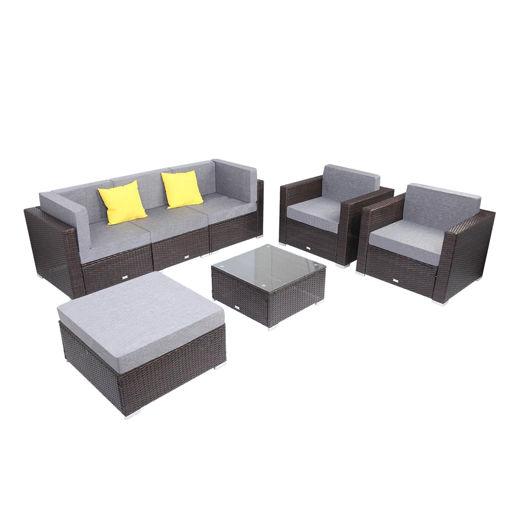 

7 Pieces Patio PE Wicker Rattan Corner Sofa Set