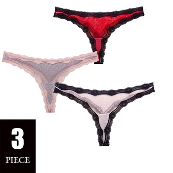 

3Pcs Sexy Women's Underwear Transparent Mesh Lace Thong Seamless Breathable Low-waist Female Briefs