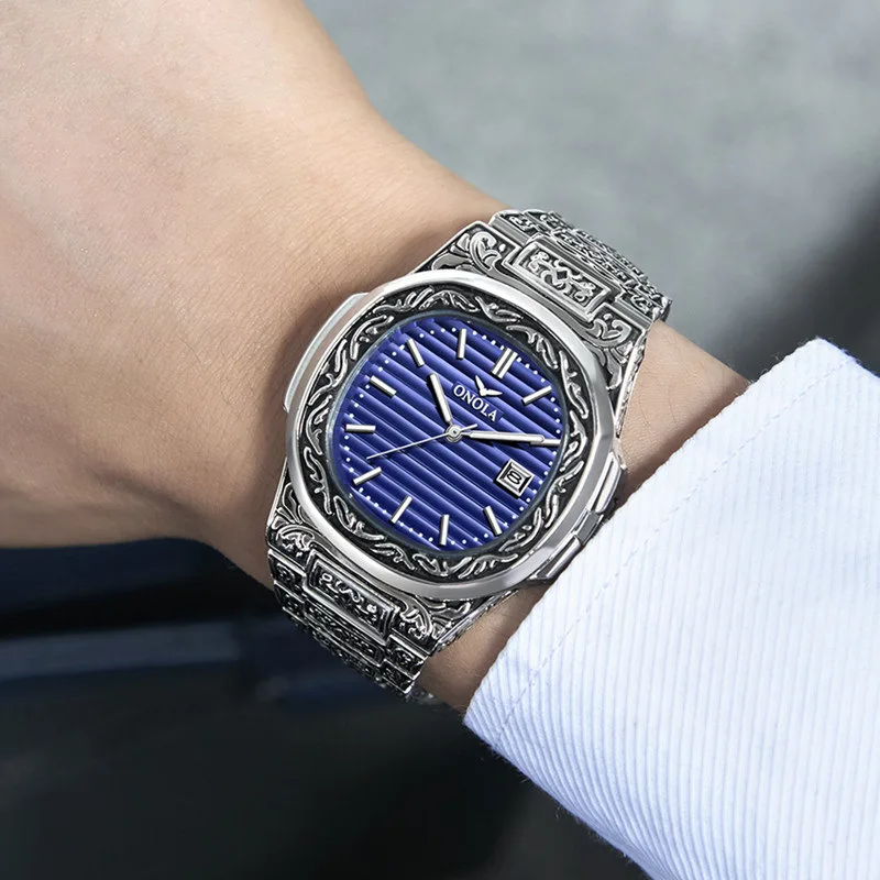 Best ONOLA brand mens wristwatches luxury Retro copper stainless steel man watches quartz square fashion men s clocks waterproof