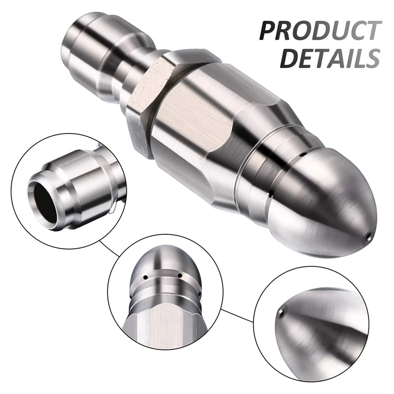 

1/4 Inch 5000 PSI Sewer Jetter Nozzle Pressure Drain Jetter Hose Nozzle for 1/4 Pressure Washer Quick Connector
