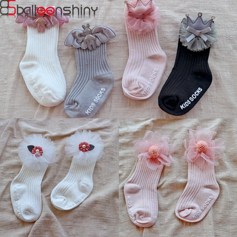 

BalleenShiny Soft Baby Cotton Socks Princesses Lace Crown Socks Cartoon Doll Rabbit Toddler Anti-Slip Walking Floor Socks