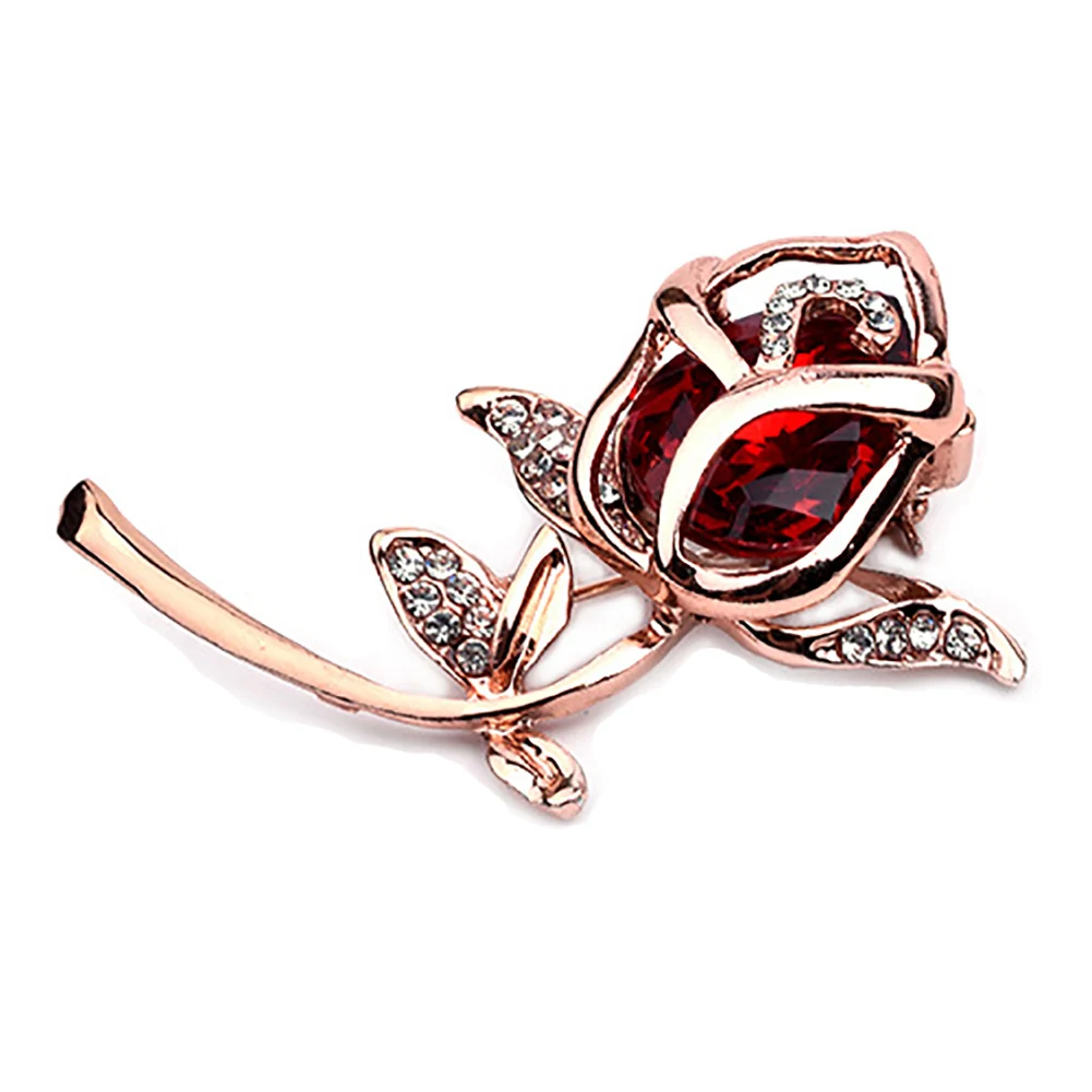 Crystal Rose Flower Brooch Pin Rhinestone Alloy Rose Gold Brooches Birthday Gift Garment Accessories