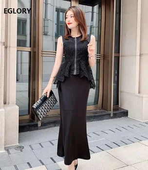 

Top Quality Designer Fashion Dress 2020 Summer Women Lace Embroidery Patchwork Front Zipper Deco Sleeveless Elegant Dress OL