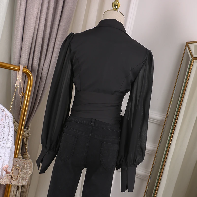 Год, винтажный фонарь, блуза, весенняя, с v-образным вырезом, однобортная, облегающая, короткая рубашка для улицы, топы с большим бантом