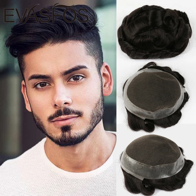 Buy Full French Lace Human Hair Toupee for Men Soft Wigs, LLWear European  Virgin Human Hair Mens Hair Pieces Replacement System with 7