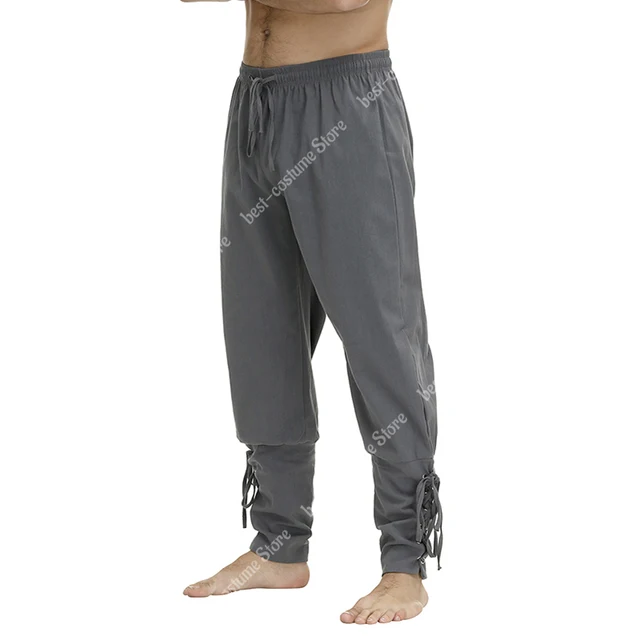 Medieval Pants for Men Pirate Viking Costume Pants Plus Size Trousers Pirate Cosplay Costume With Drawstrings grey
