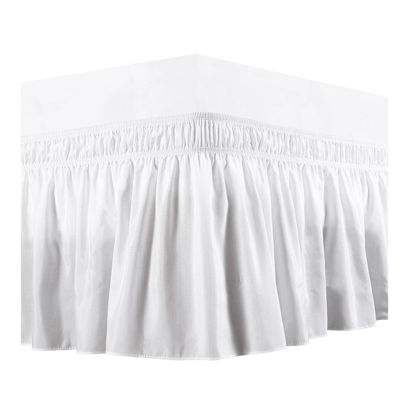 

TOP!-Wrap Around Bed Skirts Elastic Dust Ruffles, Easy Fit Wrinkle and Fade Resistant Silky Luxrious Fabric Solid Color, White