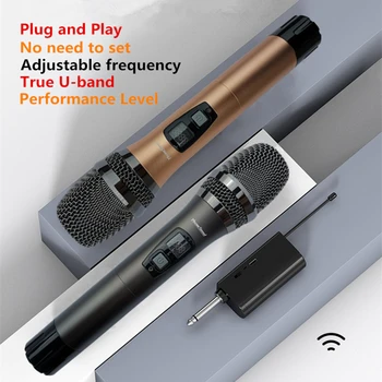 

Portable UHF 2pcs Wireless Microphone Syetem Handheld for Karaoke home meeting speech amplifier perform with USB Receiver