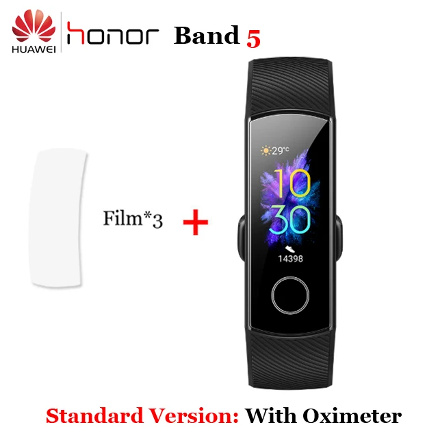 Умный Браслет huawei Honor Band 4 5 Amoled, цветной сенсорный экран 0,95 дюйма, для плавания, для обнаружения сердечного ритма, сна - Color: Band5 Black n 3Flm