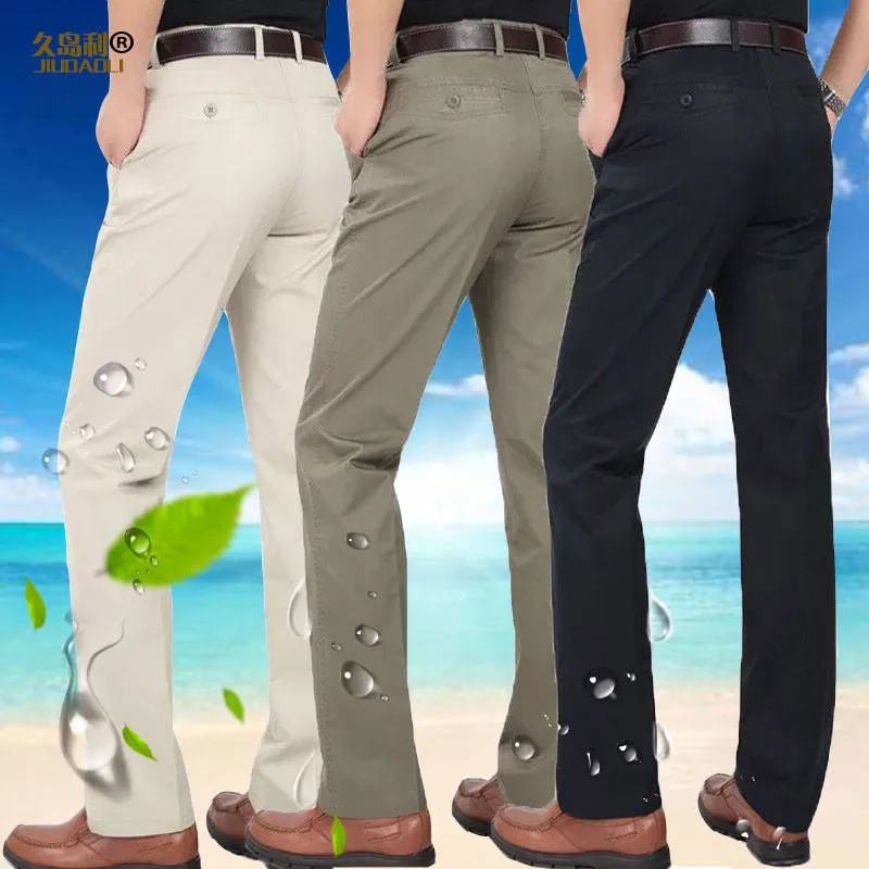 Men Suit Pants Fashion Boutique Cotton Solid Khaki Official Business Wedding Dress Trousers