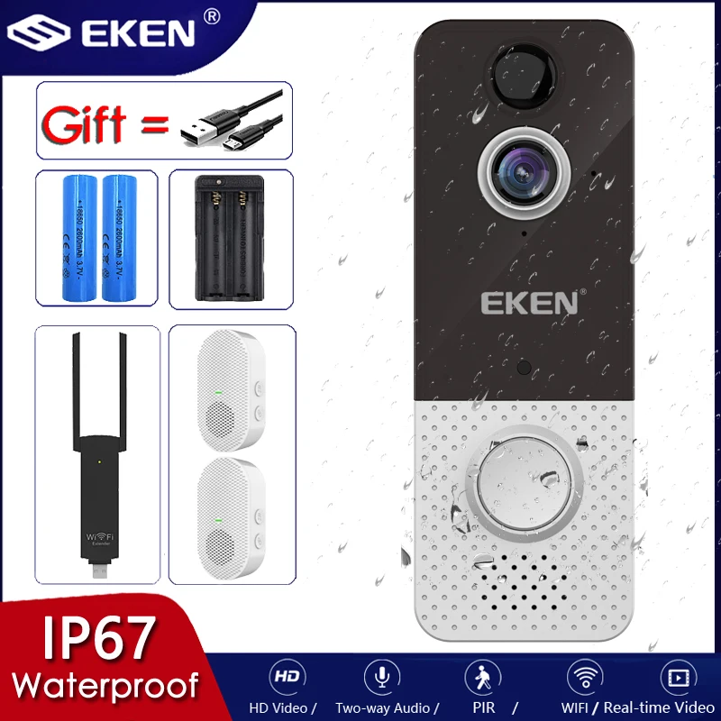 Умный видеодомофон EKEN T8 IP67 Wi-Fi 1080P ночное видение | Безопасность и защита