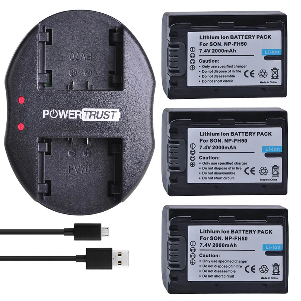 2 шт. 2000 мА/ч, NP-FH50 NP FH50 батареи+ Dual USB Зарядное устройство для sony A230 A330 A290 A390 DSC-HX1 HX100 HX200 HDR-TG1E TG3 TG5 TG7 - Цвет: 3Battery and Charger