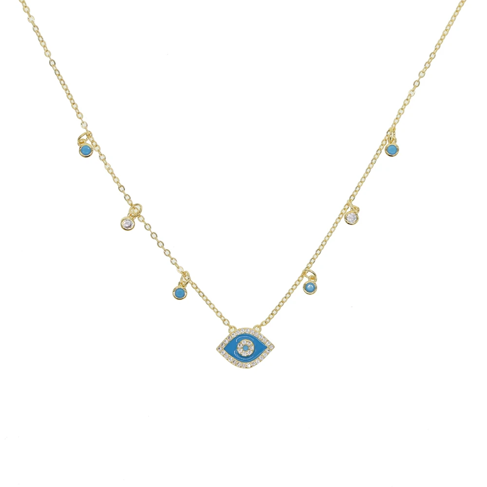 Fashion trendy turkish evil eye blue Turquoises Stone CZ charm link chain necklaces bracelets sets for women Gold filled jewelry