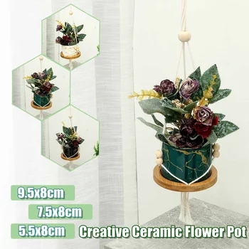 

Nordic Simple Succulent Flower Pot Ceramic Wall Hanging Hanging Balcony Garden Chrysanthemum Plant Small Flower Pot With Tray