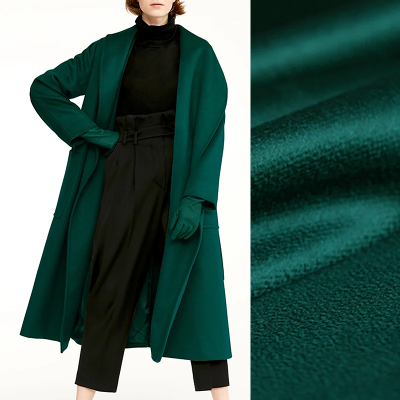 Качественное кашемировое шерстяное пальто с двусторонней волной, шириной 155 см, весом 750 г/м, темно-зеленое осеннее и зимнее пальто из ткани E1144