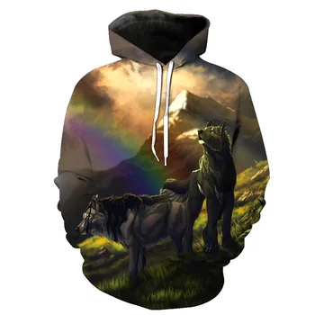 

A New Type of Printed Hat-pocket Pullover Guard for Men with Tide-cap for Men in Foreign Trade Warwolves Sweatshirts