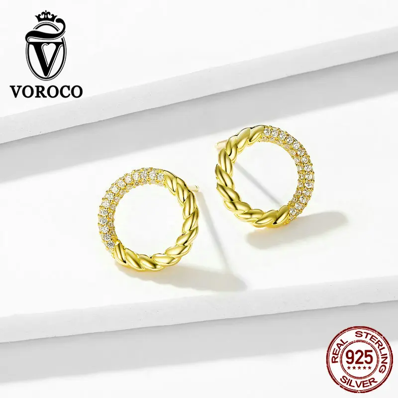 Voroco настоящий 925 пробы серебряный комплект ювелирных изделий золотой круглый набор серьги и браслет и ожерелье для женщин хорошее ювелирное изделие ZBS164