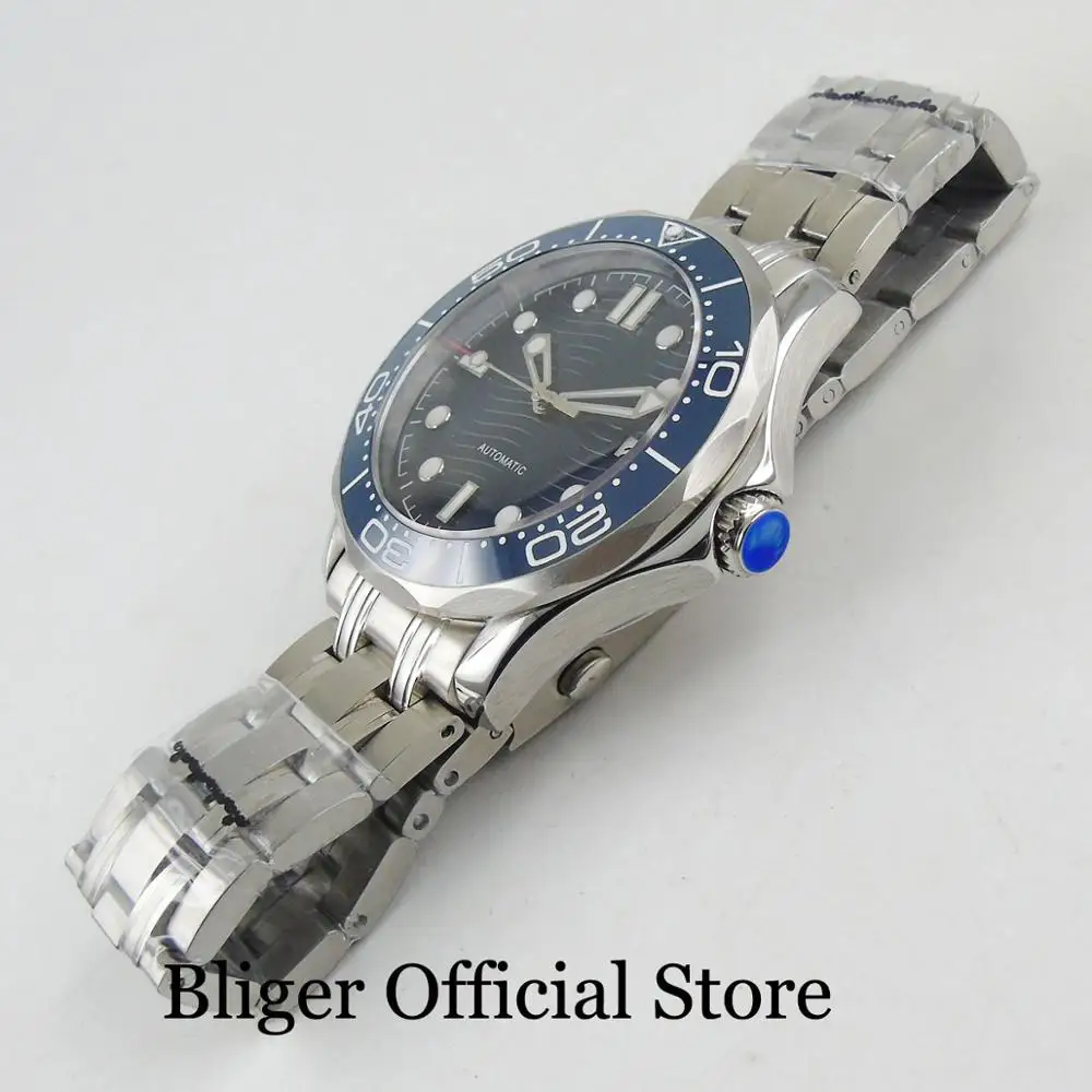 Механические Мужские часы 41 мм сапфировое стекло синий циферблат синий керамический ободок наручные часы браслет из нержавеющей стали индикатор Даты