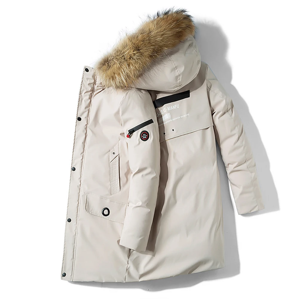 Мужская теплая флисовая куртка с капюшоном, мужское зимнее теплое ветрозащитное длинное пальто, хлопковые куртки, мужская верхняя одежда, парка - Цвет: Beige