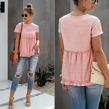 

Are you sure not to click in and see Women's Round Neck Ruffled Short Sleeve Casual Top Shirt Blouse dropshipping wholesale