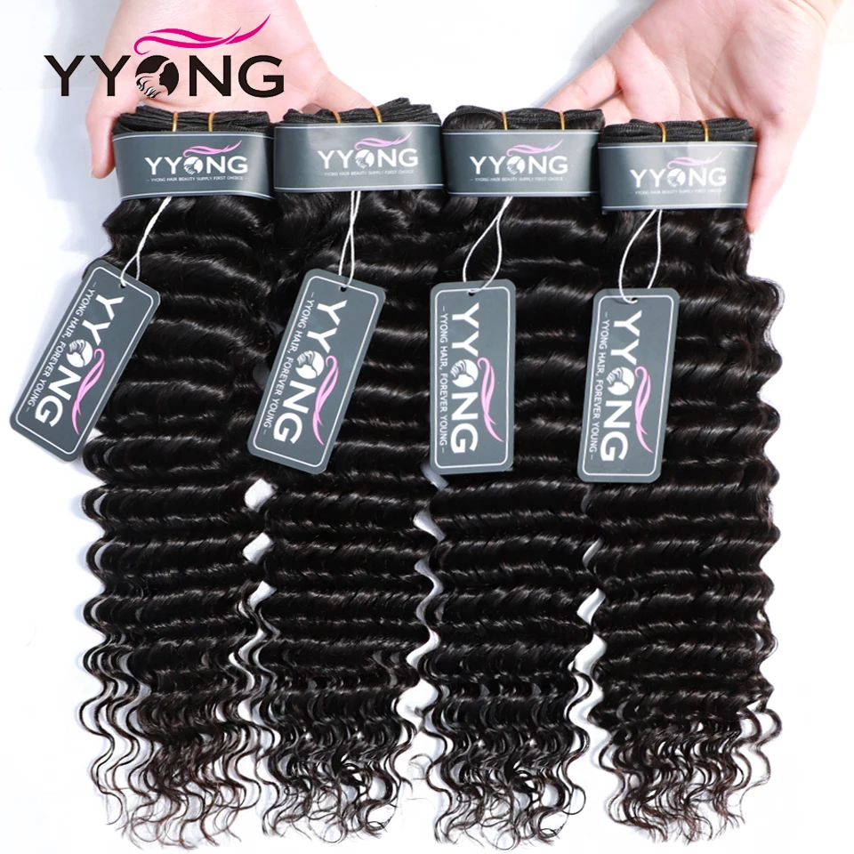 Yyong Hair 4 Bundle Deals Deep Wave Hair s 8-30 Inch Can Be Colored 100% Natural Color