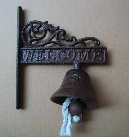 

Nordic Style Vintage Brown Metal Iron Doorbell Wall Hanging Welcome Casting Wireless Doorbell Porch Garden Decoration