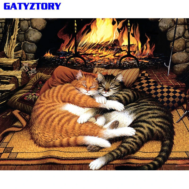 GATYZTORY любителей кошек DIY живопись по номеру набора Животные ручная роспись маслом на холсте Современные настенные картины для домашнего декора 40x50 см