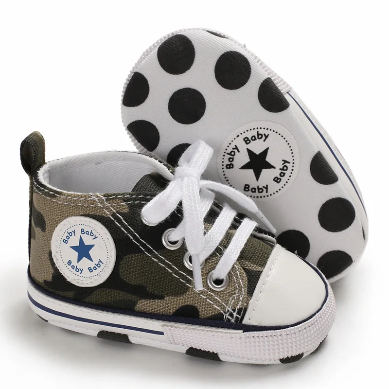 Звездный Логотип Детская парусиновая обувь Младенческая обувь для новорожденных мягкая подошва Спортивная обувь первые ходунки кроссовки для 0-18 м