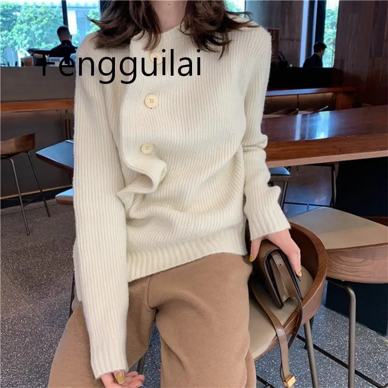 Vintage Slant Oblique Button Irregular Womens Cardigan Long Sleeve Autumn Winter Loose Sweater Cardigan Tops Trui Dames Vintage Slant Oblique Button Irregular Womens Cardigan Long Sleeve Autumn Winter Loose Sweater Cardigan Tops Trui Dames