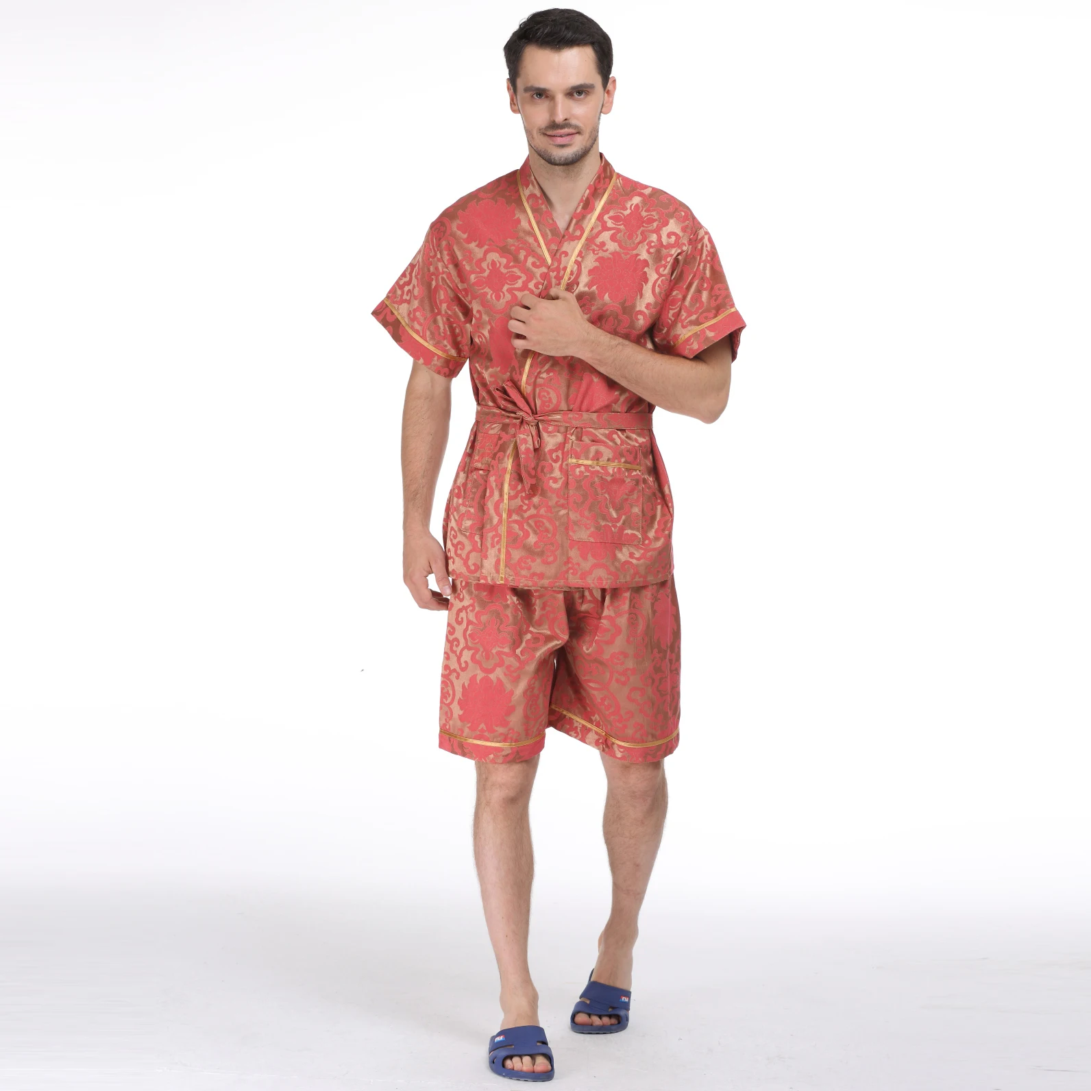 Men's Pajamas Set Spring Summer Male Pajamas Short Sleeve Sleepwear Top+ Shorts 2PC Casual Homewear Clothes V Neck Home Clothing
