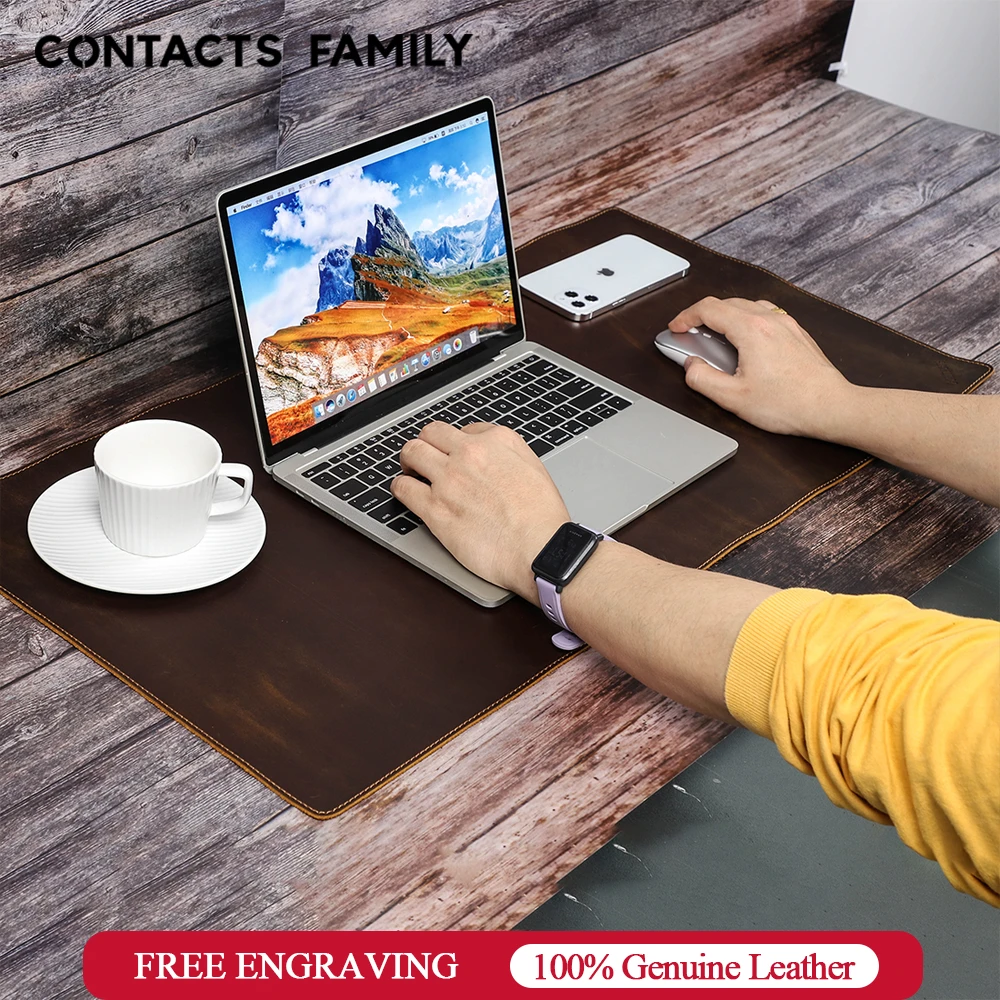 CONTACT'S FAMILY Genuine Leather Large Size Mouse Pad Anti slip
