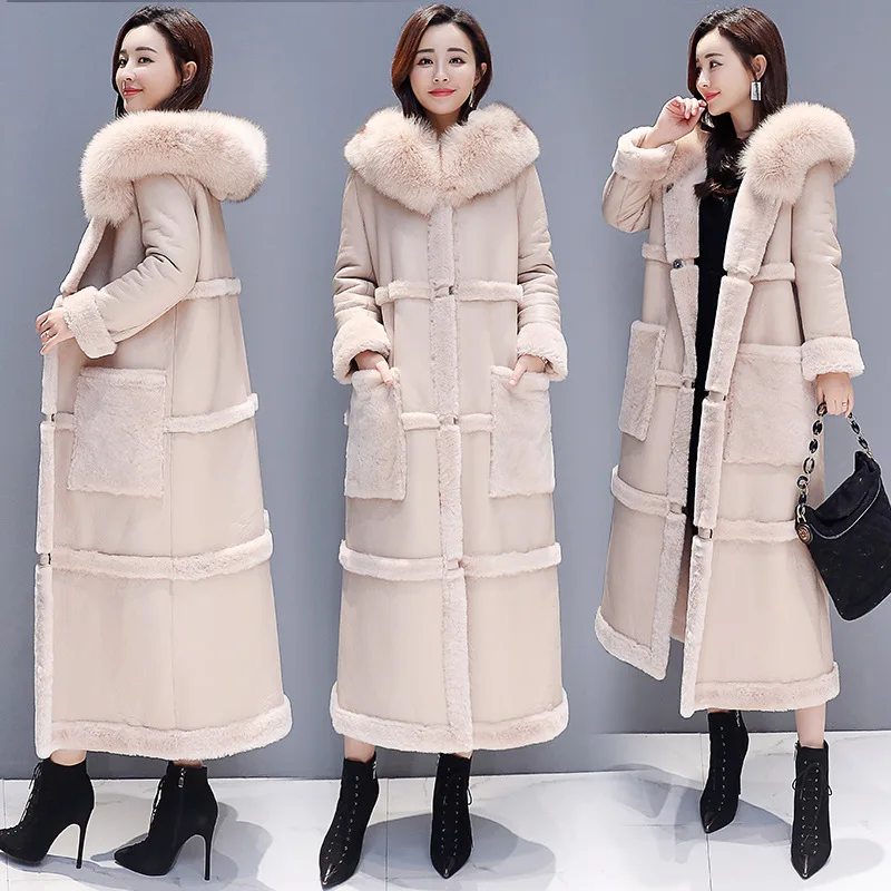 

Cotton Coat Women's 2018 Popular Overcoat Winter Korean-style Lambs Wool Coat over-the-Knee Mid-length Fur Thick Cotton-padded C