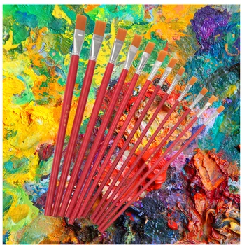 

1 set12pcs Red rod nylon wool painting paint pen wooden brush