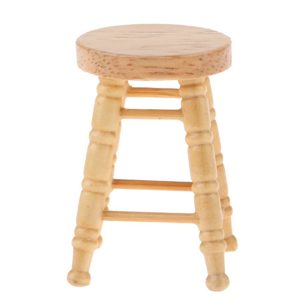 1/12 Dollhouse Miniatures Furniture Wooden DIY Mini Round Stool Model Toy