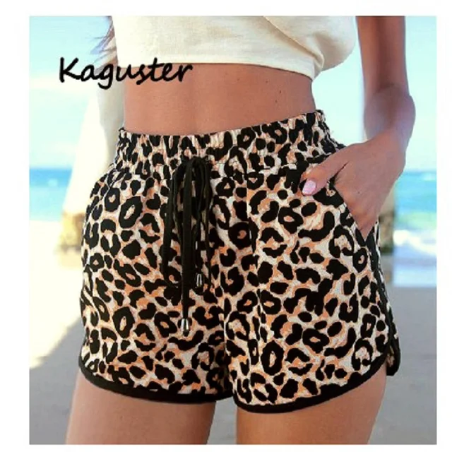 Leopard Lace Up High Waist Cotton  Beach Shorts 5