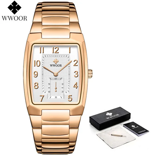 2022 Fashion WWOOR Square Watches For Men WristWatch Luxury Gold Black Stainless Steel Waterproof Quartz Clock Relogio Masculino 